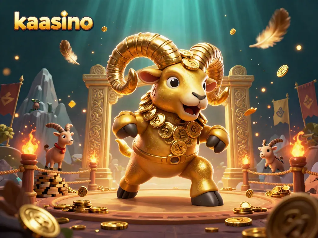 Engage with the exhilarating world of kaasino, featuring a dynamic scene with a golden ram and vibrant casino elements.