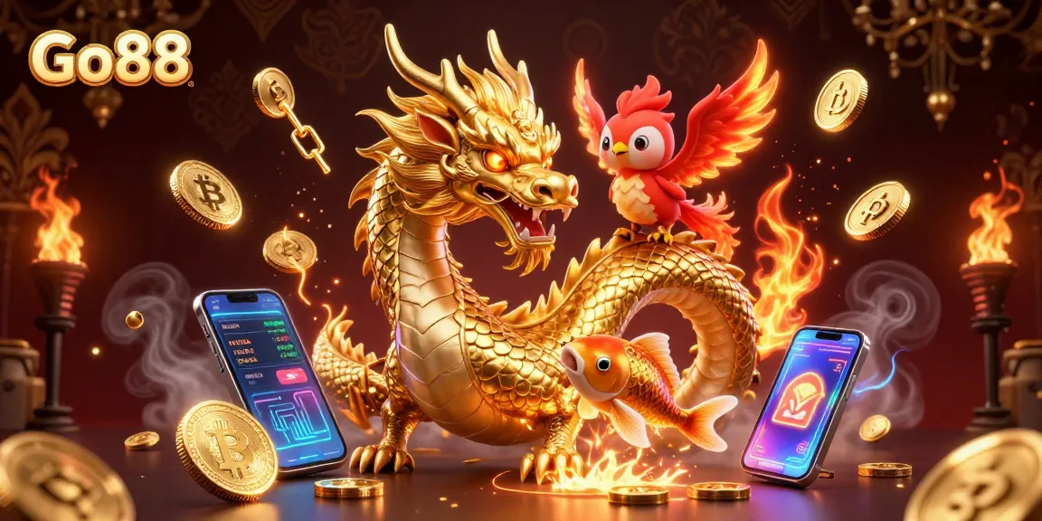Engage with Go88, the exhilarating online casino, featuring thrilling gameplay with grand dragon imagery.