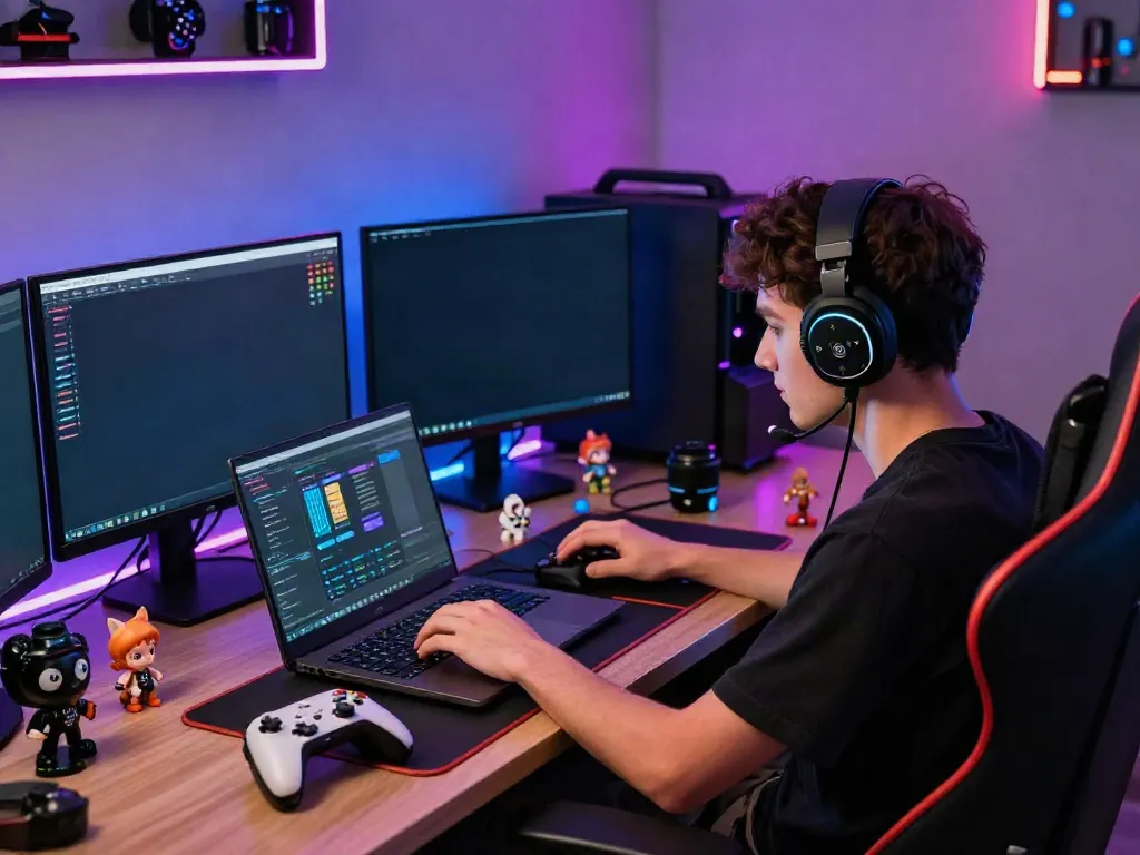 Youth logging into ROKOK88 in a vibrant gaming setup.