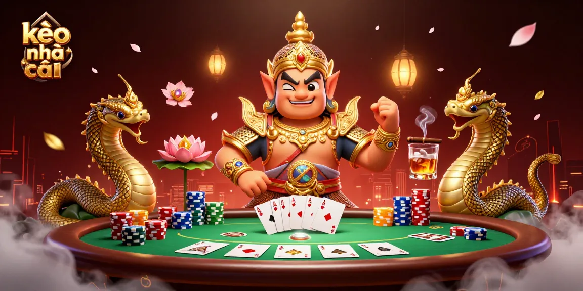 Experience the thrill of kèo nhà cái with vibrant poker elements, animated characters, and rich casino atmosphere.