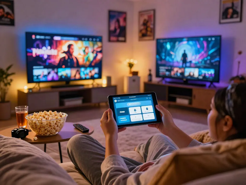 Pikashow app official download displayed on smartphone during movie night in cozy living room.