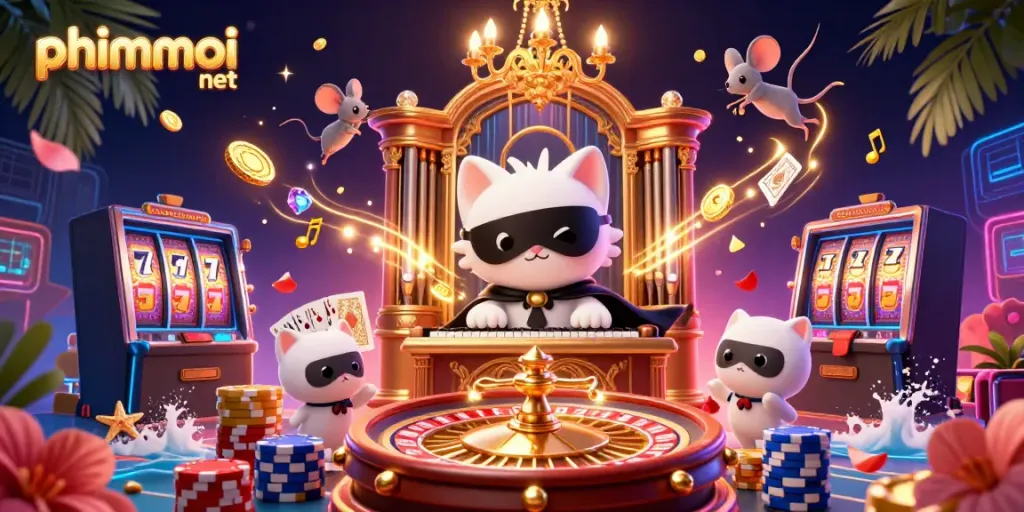 Engage with phimmoi net’s immersive casino experience, featuring a glamorous cat at a pipe organ.