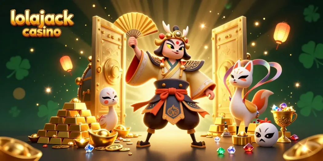 Experience the thrill of lolajack casino with vibrant 3D characters and dazzling treasure elements.